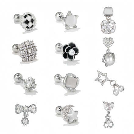 ZUOLA New Pearl Cartilage Stud Earrings Micro Inlaid Zircon Titanium Earrings Simple Piercing Jewelry Studs