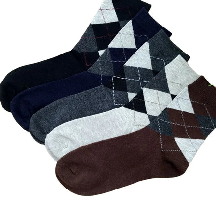 Men's Autumn Winter Tube Socks Casual Business Style Warm Cotton Diamond Lattice Pattern Anti-Slip Breathable Contrast Color