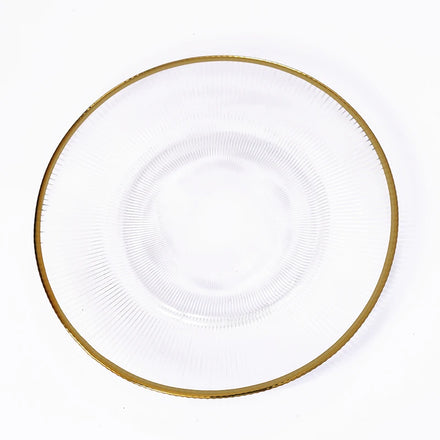 Wholesale Modern Eco-Friendly Shanxi Wedding Gold Rim Transparent Oval Glass Charger Plate