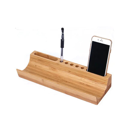 Desktop 4-Port USB Bamboo Charging Dock & Mobile Phone Stand with Rectangle Shape and Easy Usability