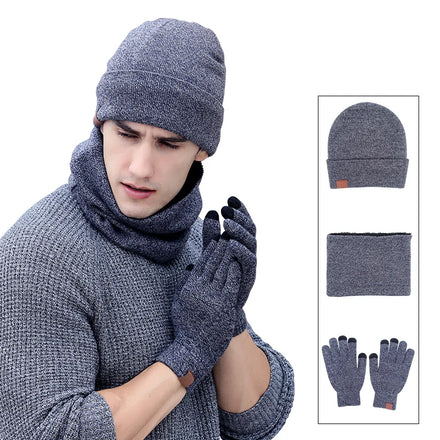 Custom Outdoor Warm Man Acrylic Knitted Winter Beanie Hat Scarf Gloves Set