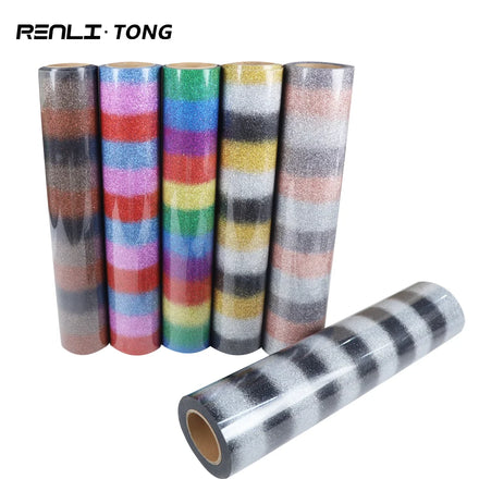 Renlitong Original Glitter Rainbow Film Factory Korea Quality Easycut Htv Heat Transfer Colorful Vinyl Film for T-shirt Printing