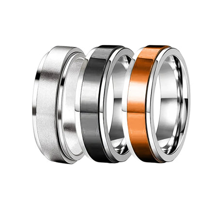 8mm Steel Silver Black Rose Gold Classic Stainless Steel Rotatable Ring Universal Wheel Decompression Ring Finger Rings