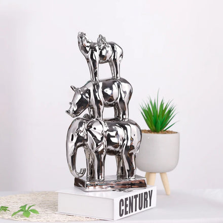 Redeco 2023 New Trend Modern Style Elephant Statue Silver Color Animal Statues Ceramic Crafts for Home Office Tabletop Decor