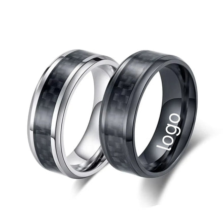 8mm Stainless Steel Ring Silver Black Carbon Fiber Inlaid Statement Rotate Ring Finger Stainless Steel Ring finger Rings