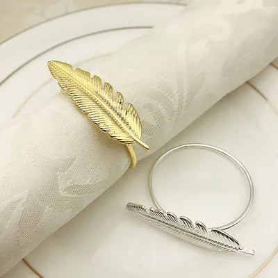 Ychon Metal Feather Napkin Ring Holders with Gold Leaf Design for Wedding Thanksgiving Easter