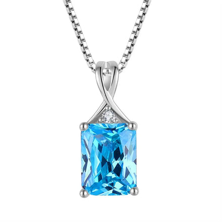 925 Sterling Silver Box Chain Rectangular Luxury Sky Blue Topaz ZIRCON Engagement Wedding ZIRCON Pendant European Style Necklace