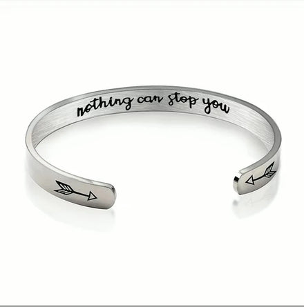 Customize Deep Engraved Laser Mantra Letter Personalized Stainless Steel Simple Plain Cuff Open Bracelets Bangles