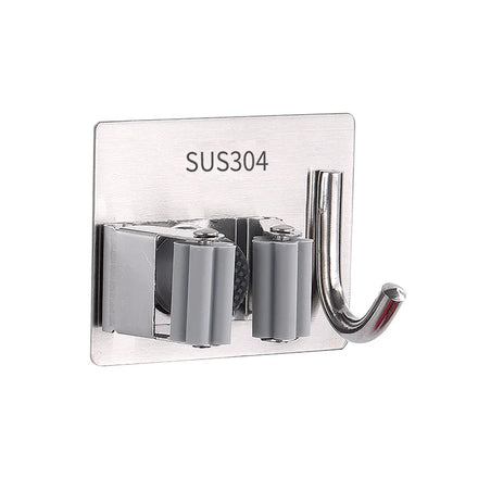 Broom Holder Kitchen Bathroom 304 Stainless Steel Hole-free Mop Hook Wall Storage Rack Household Storage