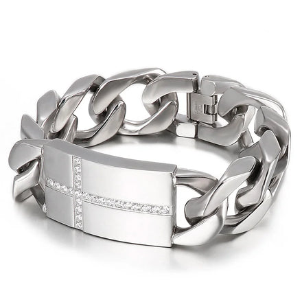 KALEN 220mm Stainless Steel Cuban Link Bracelet With Cross/Infinity Mark Zircon Patterns