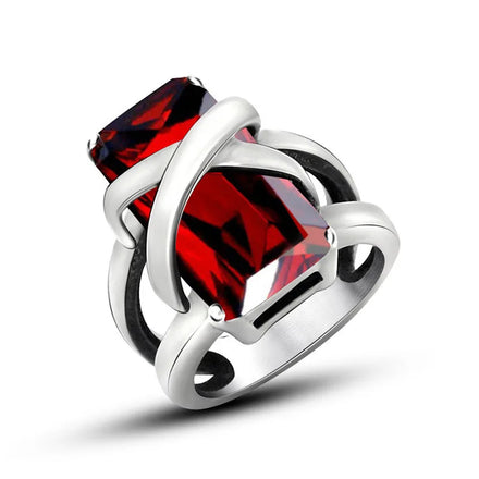 New Fashion Punk Stainless Steel X Shape Ruby Rings for Men