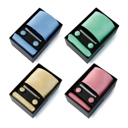Luxury Men's Polyester Tie Set with Pocket Square Cufflinks Tie Clip for Wedding or Business Colorful Necktie Suit Accessory