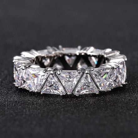 Trendy Full Triangular Copper Silver Plated Fashion Tennis Finger Ring Band Jewelry Women Gift