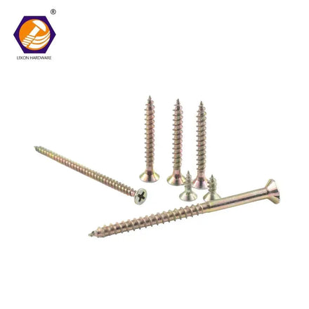 Coarse Thread Furniture Chipboard Screw M3 & M6 Size Yellow Zinc Plated Steel with Pozi Drive Countersunk Flat Head for Wood