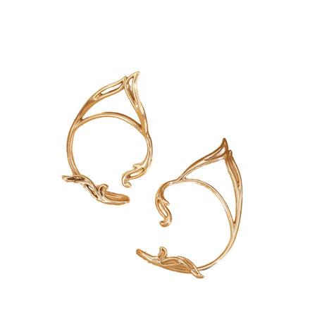 One Piece Gold Plated Metal Fairy Clip on Earrings Non Pierced Hollow Cat Ears Ear Cuff Earrings