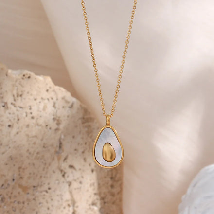 Cute Fruit Pendant Water Proof Choker Necklace Shell Avocado Pendant 18K Gold Plated Stainless Steel Chain Necklace