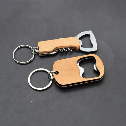 Low Moq Wood Bottle Opener Key Chain Travel Beer Bottle Opener Keychain Key Ring With Custom Laser Engrave