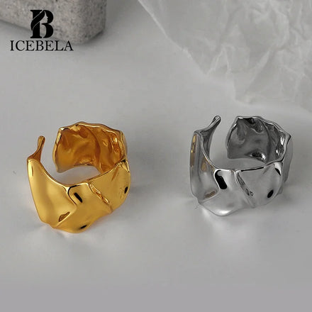 Concise Style Personality Anillo De Plata 925 Irregular Ring Female Ins Opening Adjustable Tinfoil Texture Index Ring