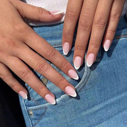 Wholesale Private French Tip Press on Nails Label Full Cover Almond Pink Gel Tips Nails Stiletto False Nails