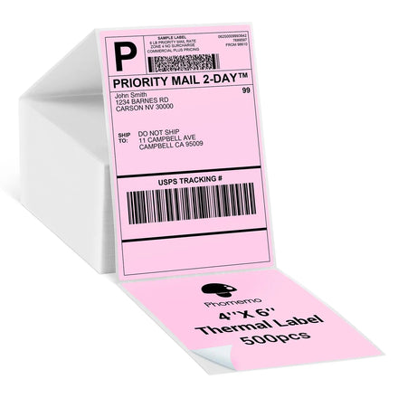 Phomemo Label 4*6 Paper Folded Pink Blue Rose White Colorful 500 Sheets Shipping Label Mailing Address Size for Brother Printer
