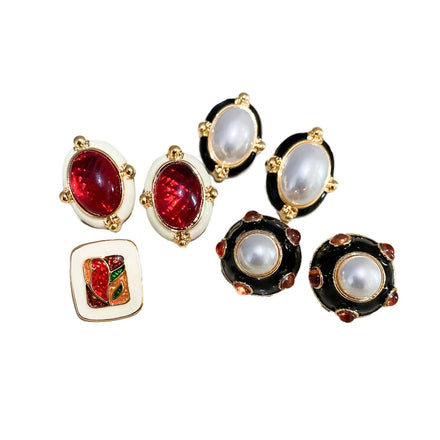 HOVANCI New Western Women's Vintage Large Earrings S925 Needle Real Gold Plating Oil Drip Ear Stud Brass Jewelry for Weddings