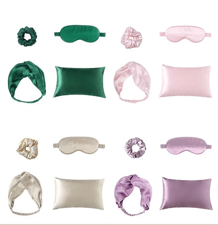 Eye Mask Satin Cross Wide Headband Hair Accessories Gift Set Silk Pillow Cases for Women