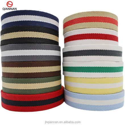 Manufacturer Directly Supplies 38mm Wide 2.5mm Thick High Tenacity Color Striped Cotton Webbing Bag Strap Trousers Belt