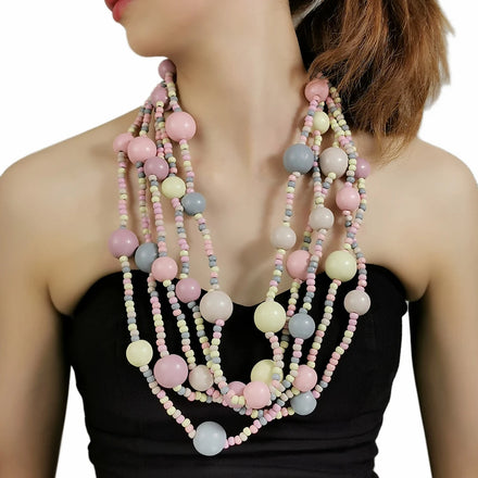 HANSIDON Bohemian Multilayer Wood Beads Link Pink Handmade Eco-Friendly Long Necklace Hawaii Women Fashion Jewelry Wedding Party