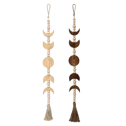 Eco-Friendly Wooden Ornament Garland for Wall Hanging Macrame Beaded Boho Farmhouse Decor for Home Bedroom Living Moon Phase