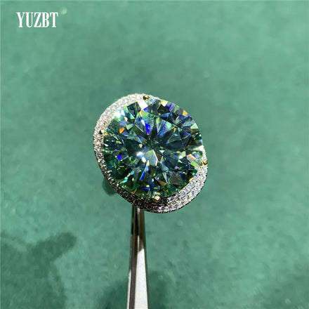 Silver 925 Original 15 Carat Brilliant Cut Diamond Test Past Big Blue&Green Moissanite Engagement Ring for Women Fine Jewelry