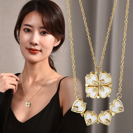 Fashion Leaf and Flower Necklace for Women Love Stainless Steel Choker Two Ways to Wear Creative Necklace for Women Girls