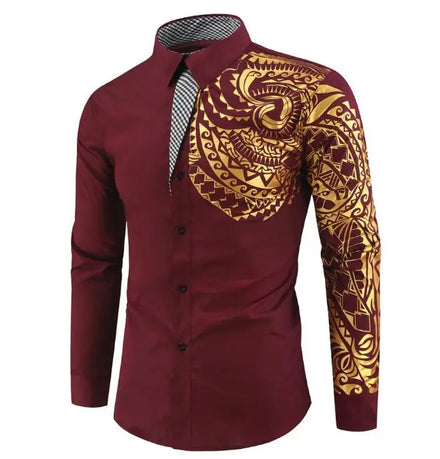 Men's Slim Shirts Big Size Long Sleeve Cotton Gilt Printed Party Dress Custom Luxury Pattern Shirts