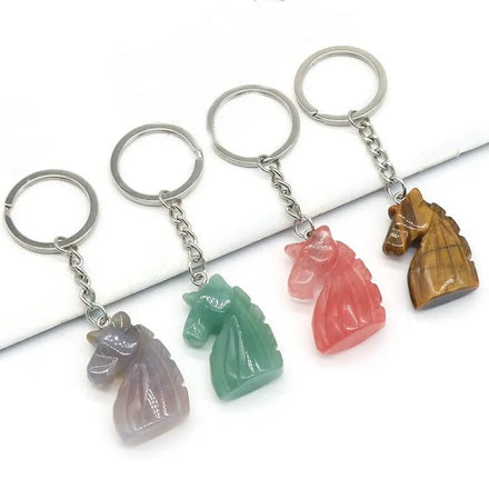 New Arrival Natural Healing Unicorn Keychain Tiger Eye Crystal Carved Animal Bag Pendant Party Decor Cube-Shaped Block Design