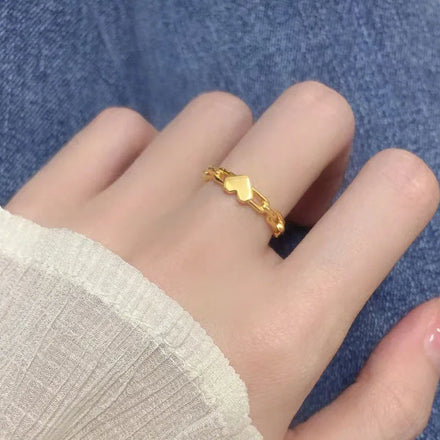 Fashion Stainless Steel Ring Love Heart Women's Gold-Plated Trendy Finger Ring