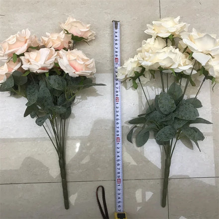Hot Selling G-2089 Artificial Wedding Decoration Silk White Diamond Rose Bouquets Flower Rose Bouquet Backdrop Flowers