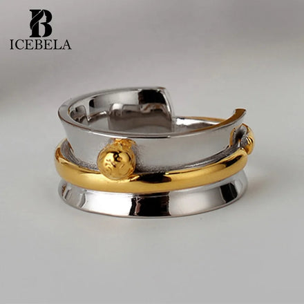 ICEBELA Simple and Small Design 925 Sterling Silver Winding Rope Tie Ring Women's Ins Open Colored Index Ring