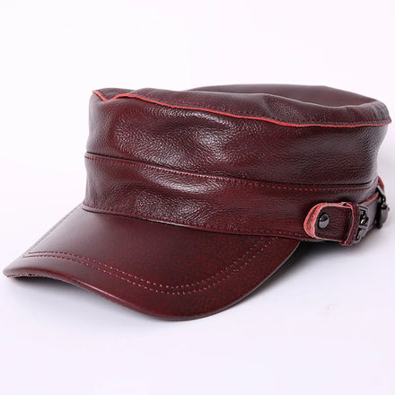 R009 Leather Baseball Cap Warm Leisure  Flat Top Visor Cap Male Genuine Leather Hat Leather Trucker Hats