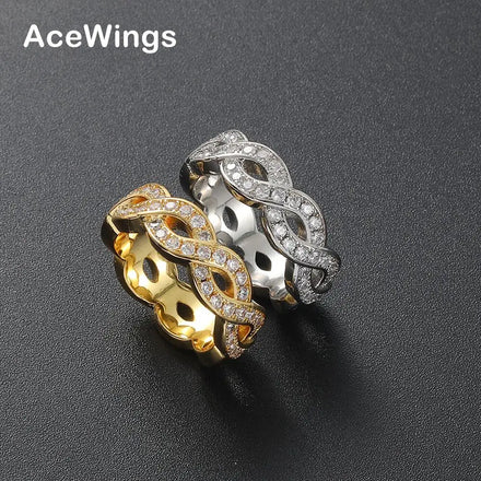R056 Gold Plated Brass CZ Inlay Gemstone Rings Bling Bling Women's Jewelry for Gift Hip Hop Ring
