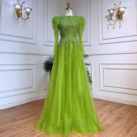 Green Beaded Full Sleeves A-line Evening Long Dresses Serene Hill LA71762 Wedding Party Gowns for Women Rts