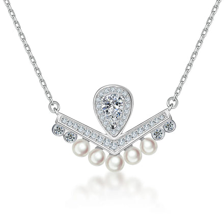 Hot Selling Luxury 925 Sterling Silver Plated Zircon Pearl Pendant Necklace for Weeding Anniversary Proposal Promise
