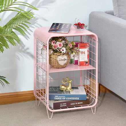 Pink Nightstand Unit Modern Metal Cabinet Bedside Table Night Stand With Metal Frame Nightstands Luxury