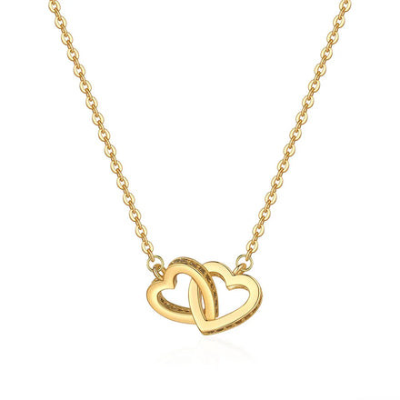 Risingmoon Fashion Double Love Heart Necklace Simple Stainless Steel Pendant Necklace Valentine's Day Gift