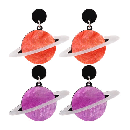 Fantastic Outer Space Gorgeous Colored Planet Glitter Acrylic Pendant Drop Earrings for Teachers' Fashion Accessory