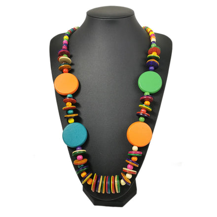 Wholesale Ethnic Statement Handmade Coconut Shell Wooden Beads Long Necklace Bohemian Classical Hawaii Summer Jewelry Accessory