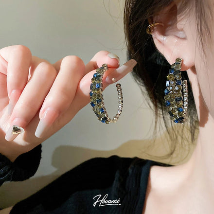 HOVANCI S925 Silver Stud Hoop Blue Cz Earrings Luxury Big Large Round Circle Hoop Earrings for Women
