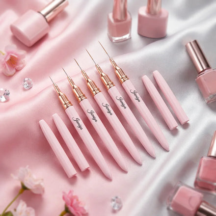 International Sizes Nail Art Pink Metal Handle Nail Art UV Gel Paint Brush Thin Liner Brush Striping Brush