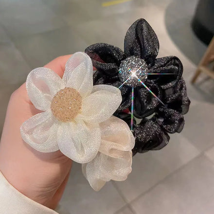 Fairy Shiny Sunflower Hair Scrunchies Temperament Horsetail Hair Rope Large Intestine Hair Loop Rhinestone Rubber Band