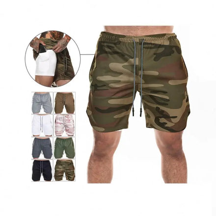 Wholesale Summer 2 in 1 Mens Plain Spandex Compression Sweat Shorts