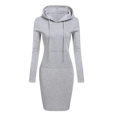 New Fashion Woman Hoodie Dresses Long Sleeve Hoodie Casual Solid Hooded Dresses With Pockets for Women