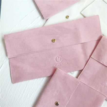Luxury Velvet Jewelry Dust Bag Pink Envelop Packaging Velvet Jewelry Pouches Round Bottom Velvet Jewelry Necklace Storage Pouch